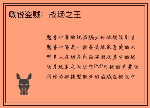 敏锐盗贼：战场之王